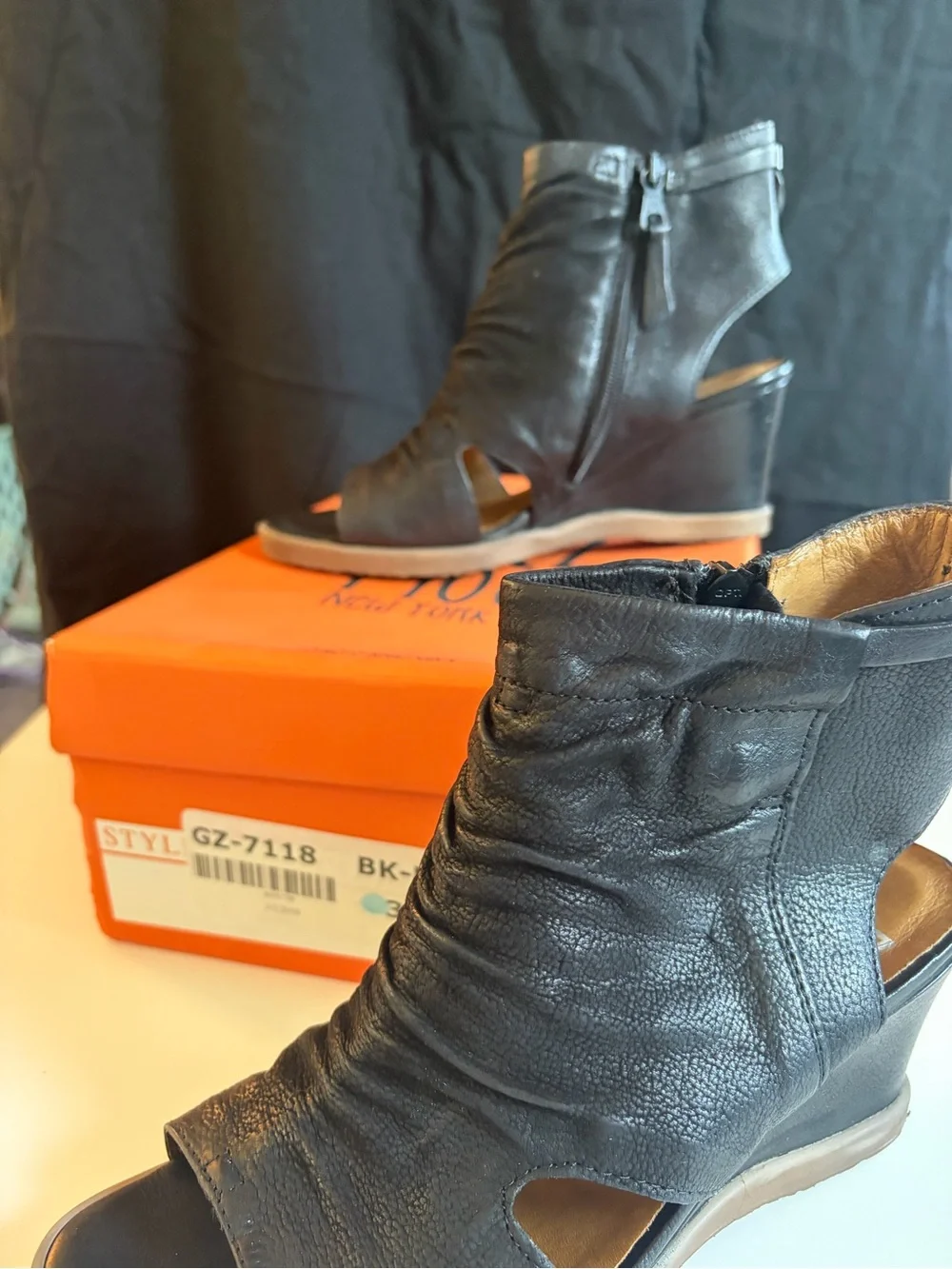 Miz Mooz Becca size 38 (8 ish women )Wedge Peep-Toe Ankle Boots in Black